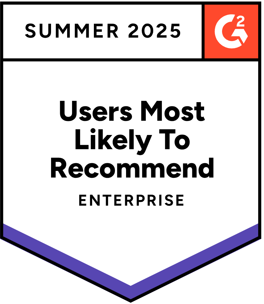 Summer 2025 Users most likely to recommend G2 badge