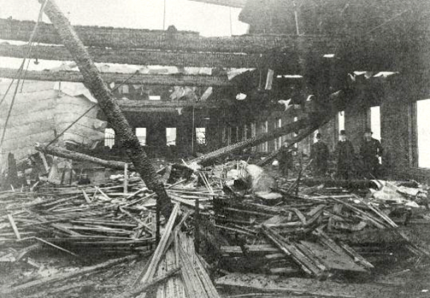 Destruction left in the aftermath of the Fales & Gray Car Works boiler explosion in Hartford, Connecticut, 1854. This disaster led to the foundation of the Hartford Hospital and formation of the Hartford Steam Boiler Company – photo courtesy of the Connecticut Historical Society